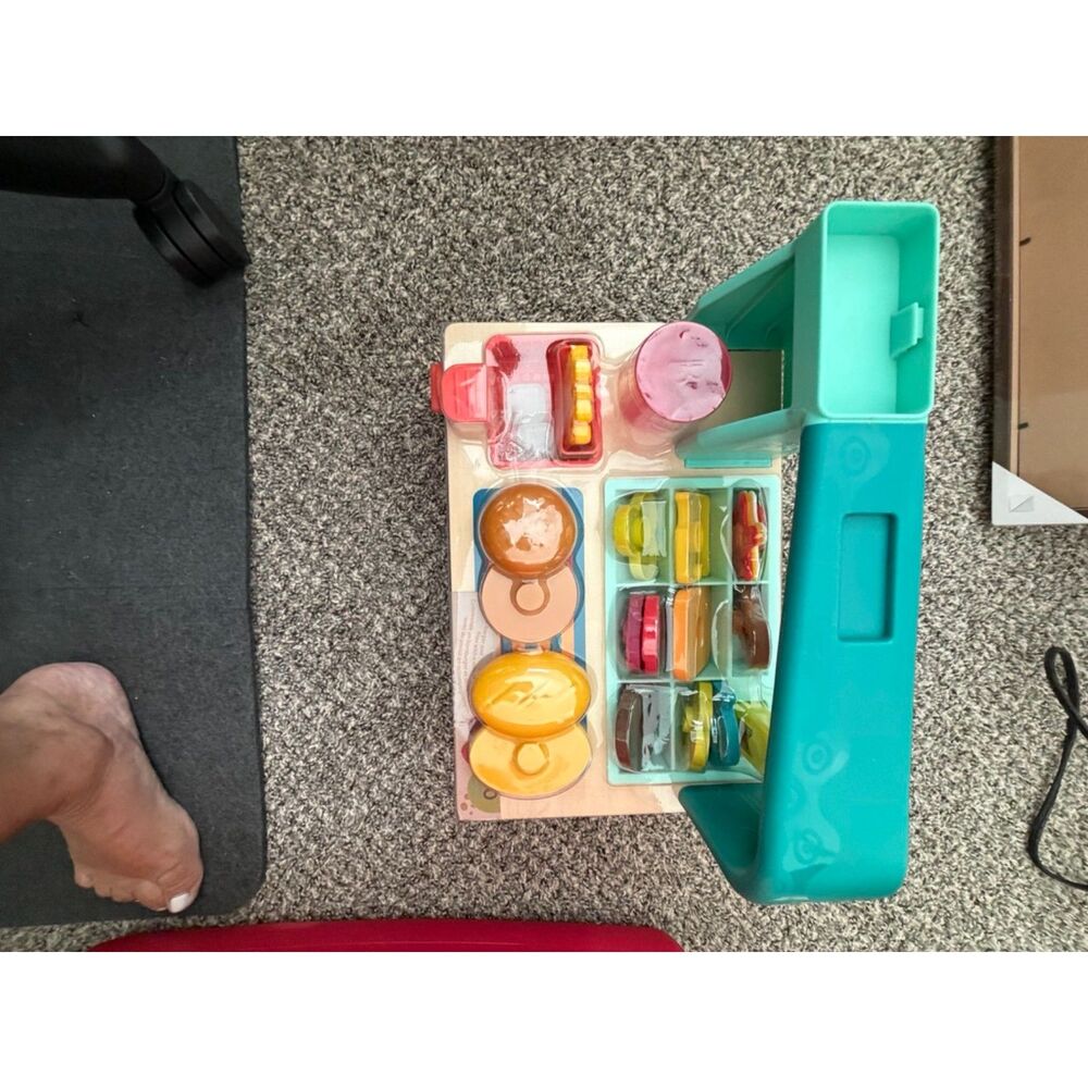 B. toys- Mini Chef - Build-a-Burger Playset- Pretend Play Wooden Burger Play Set